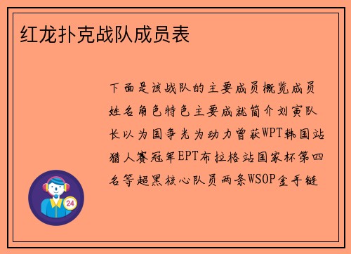 红龙扑克战队成员表